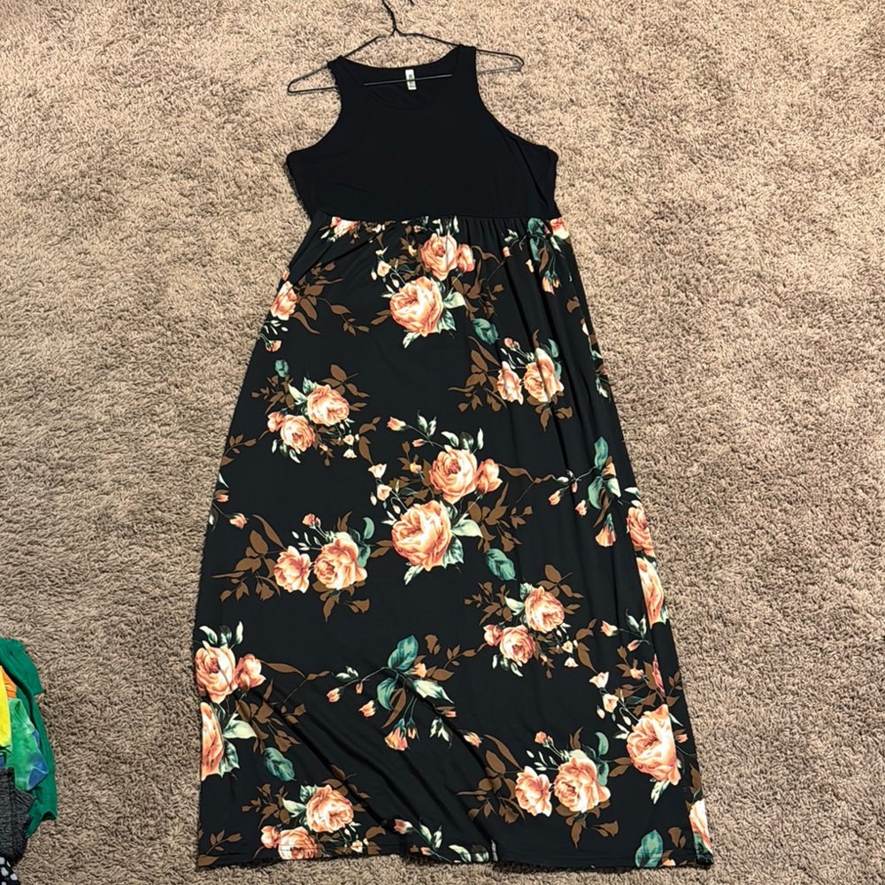 Floral Black Maxi Dress Size XL